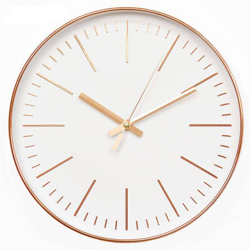 Horloge murale ronde design simple rose gold ou argentée 30cm Round