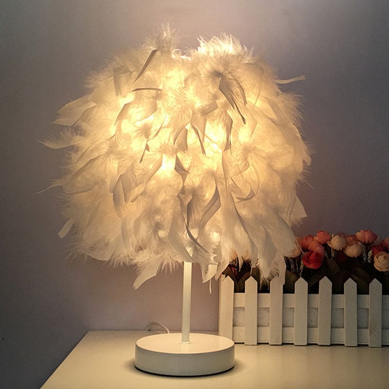 FeatherGlow - Grande lampe de table ronde avec plumes