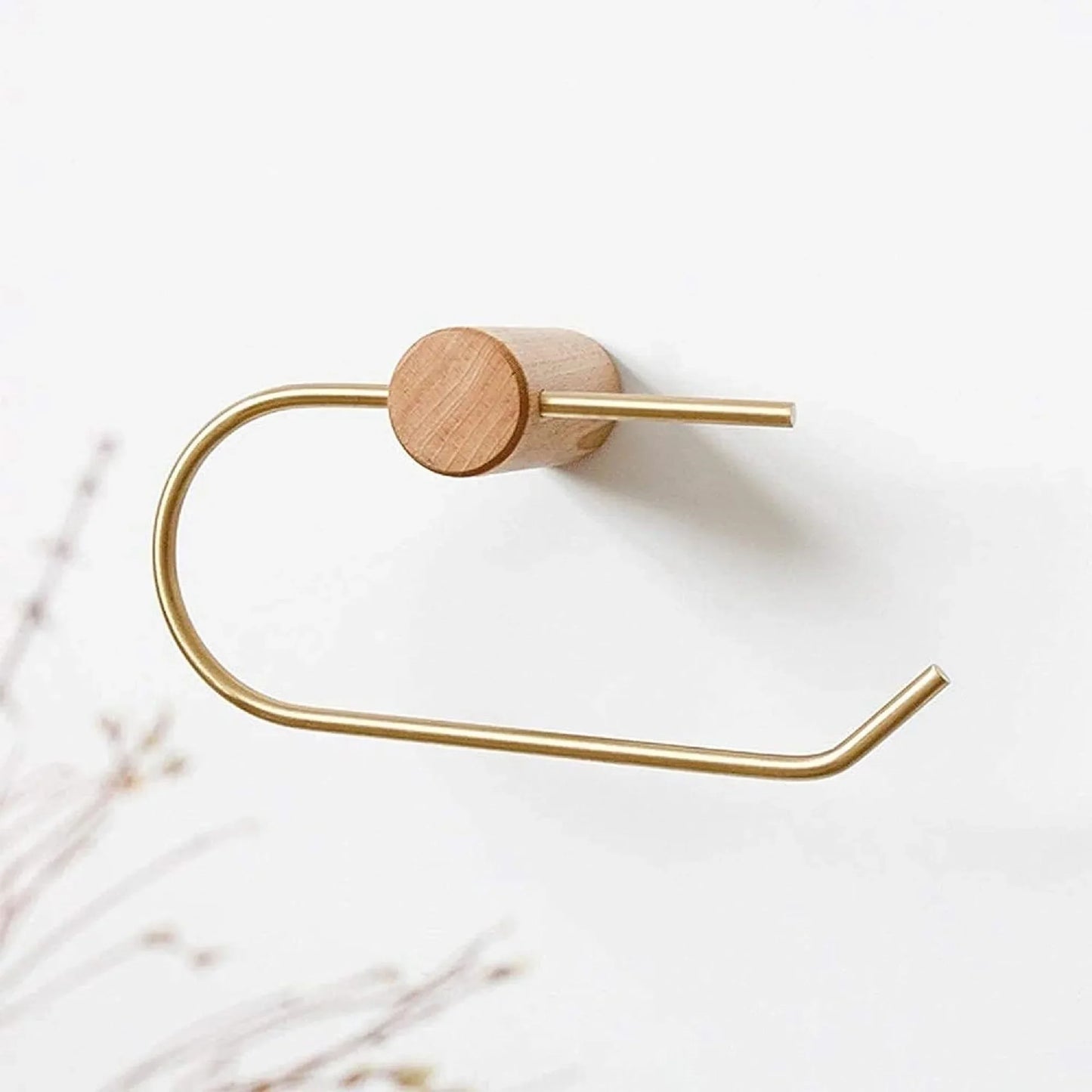 Porte-papier hygiénique mural en bois et laiton – Fixation sans perçag