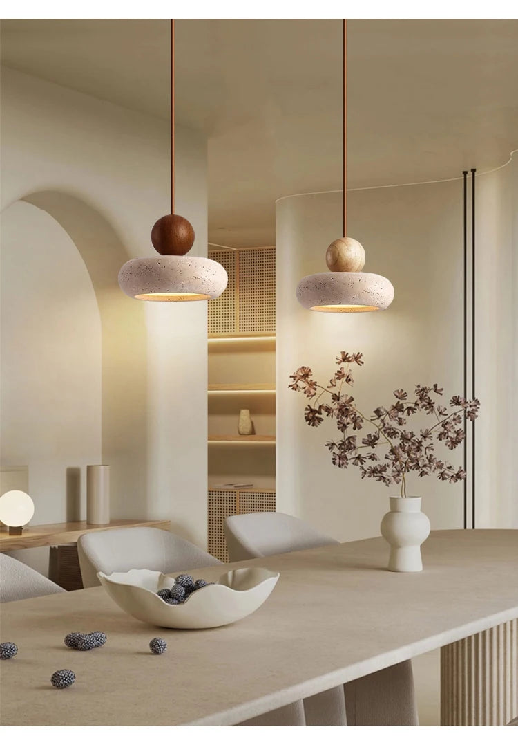 Suspension travertin Jaune, Style Wabi-Sabi