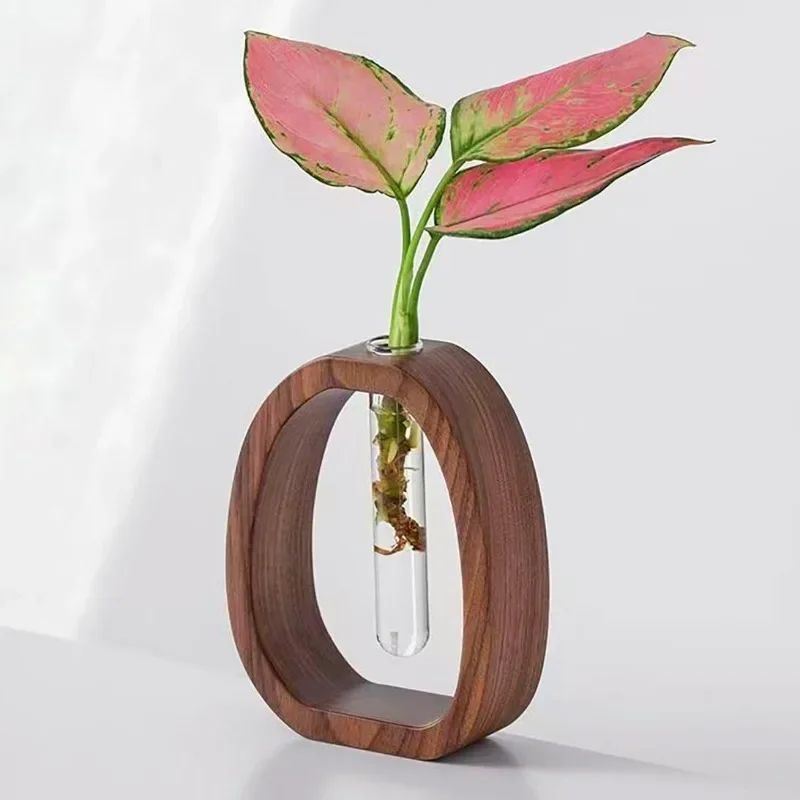 Vase en Bois avec Récipient en Verre pour Fleurs