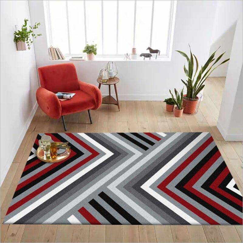 Tapis rectangle géométriques rouge et gris Asymmetric