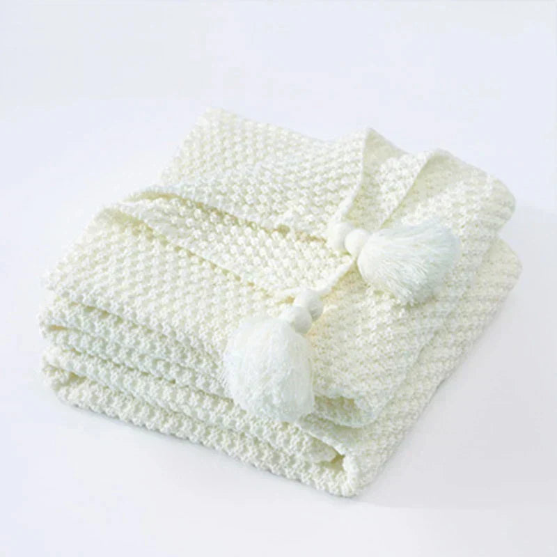 Couverture en Laine Tricotée avec Franges