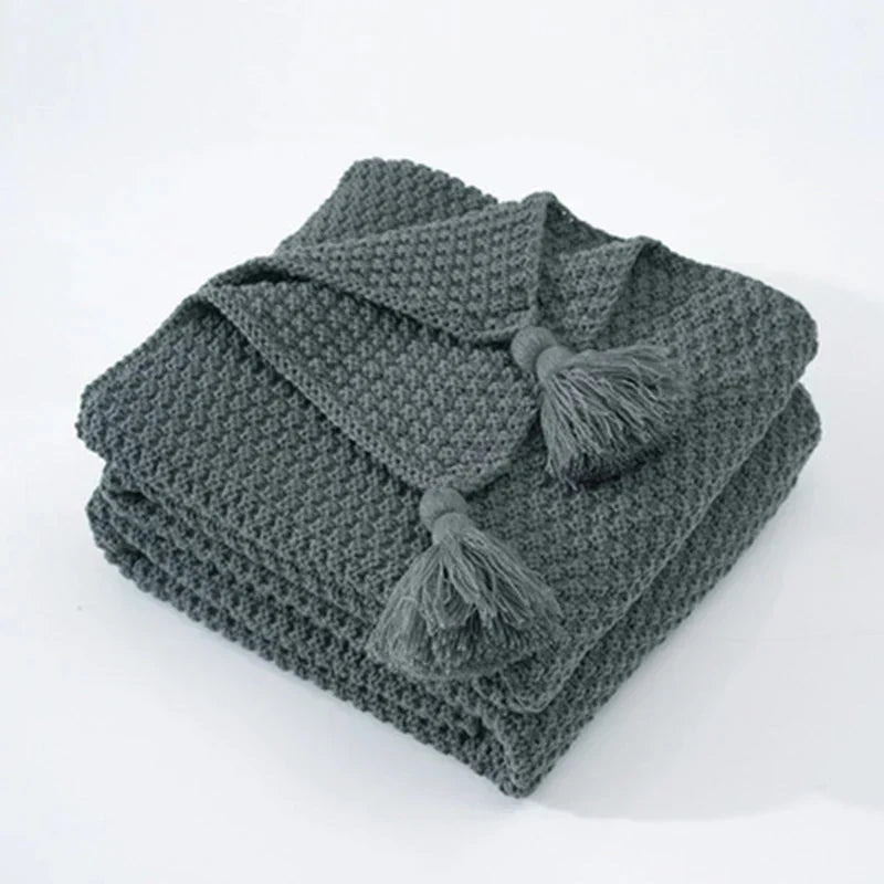 Couverture en Laine Tricotée avec Franges