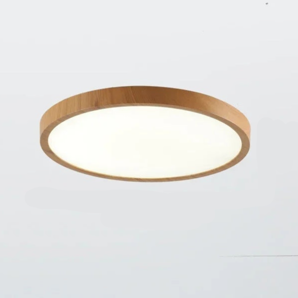 Plafonnier Circulaire Ultra-Fin – Design Minimaliste avec Finition en Noyer et Éclairage LED Réglable