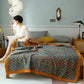 Couverture en Coton à Six Couches avec Motif Orange et Bleu