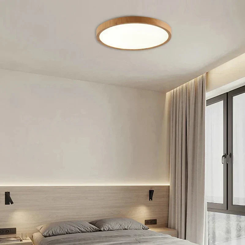 Plafonnier Circulaire Ultra-Fin – Design Minimaliste avec Finition en Noyer et Éclairage LED Réglable