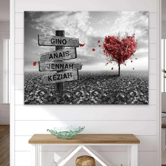 Tableau Personnalisé Prénoms Cœur Rouge