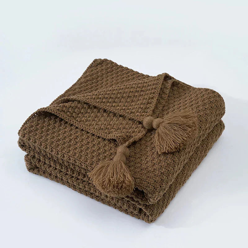 Couverture en Laine Tricotée avec Franges