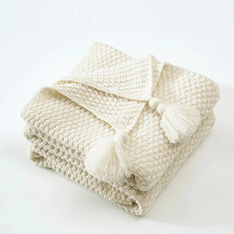 Couverture en Laine Tricotée avec Franges