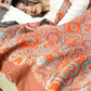 Couverture en Coton à Six Couches avec Motif Orange et Bleu