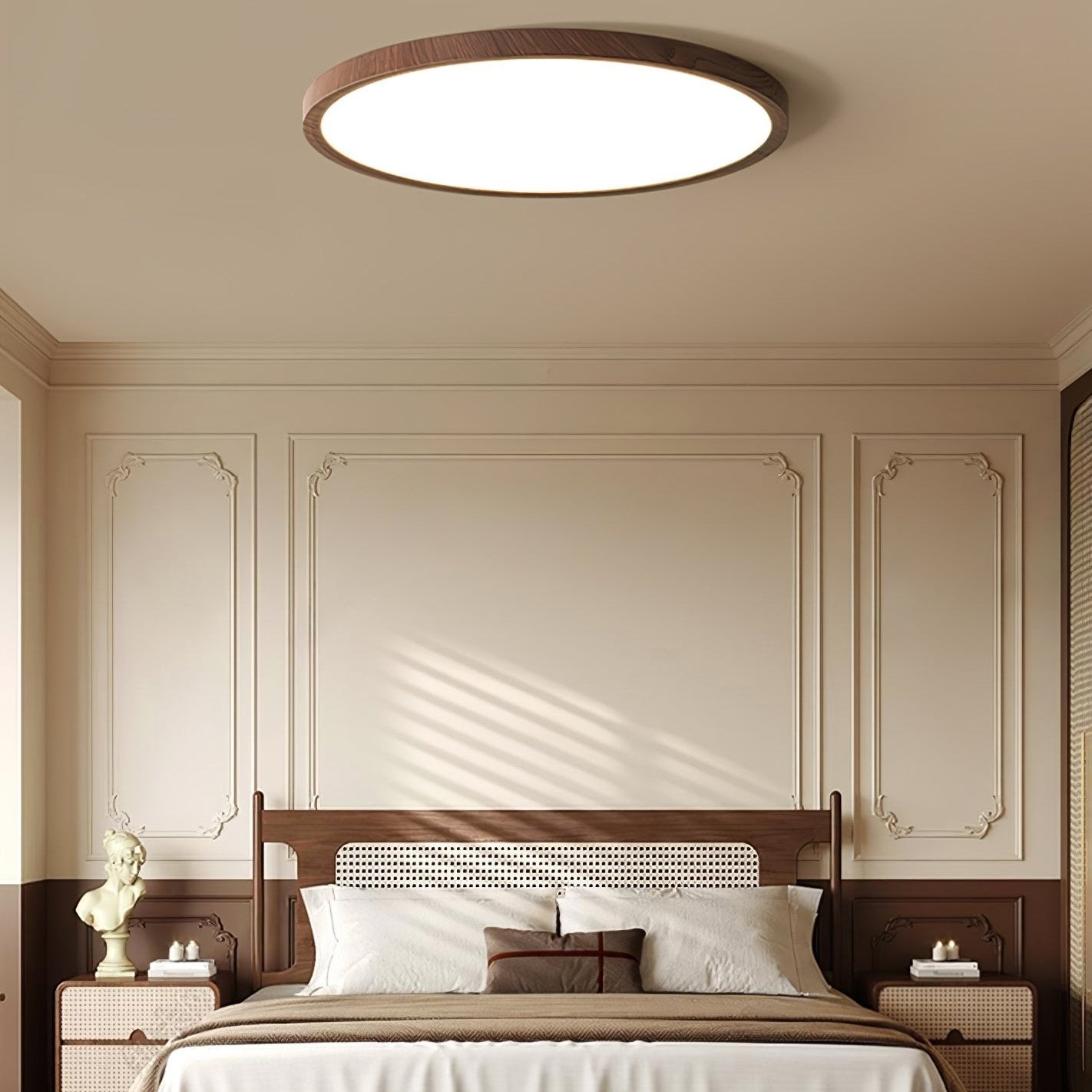 Plafonnier Circulaire Ultra-Fin en Acrylique – Éclairage LED Doux et Moderne avec Effet Bois de Noyer