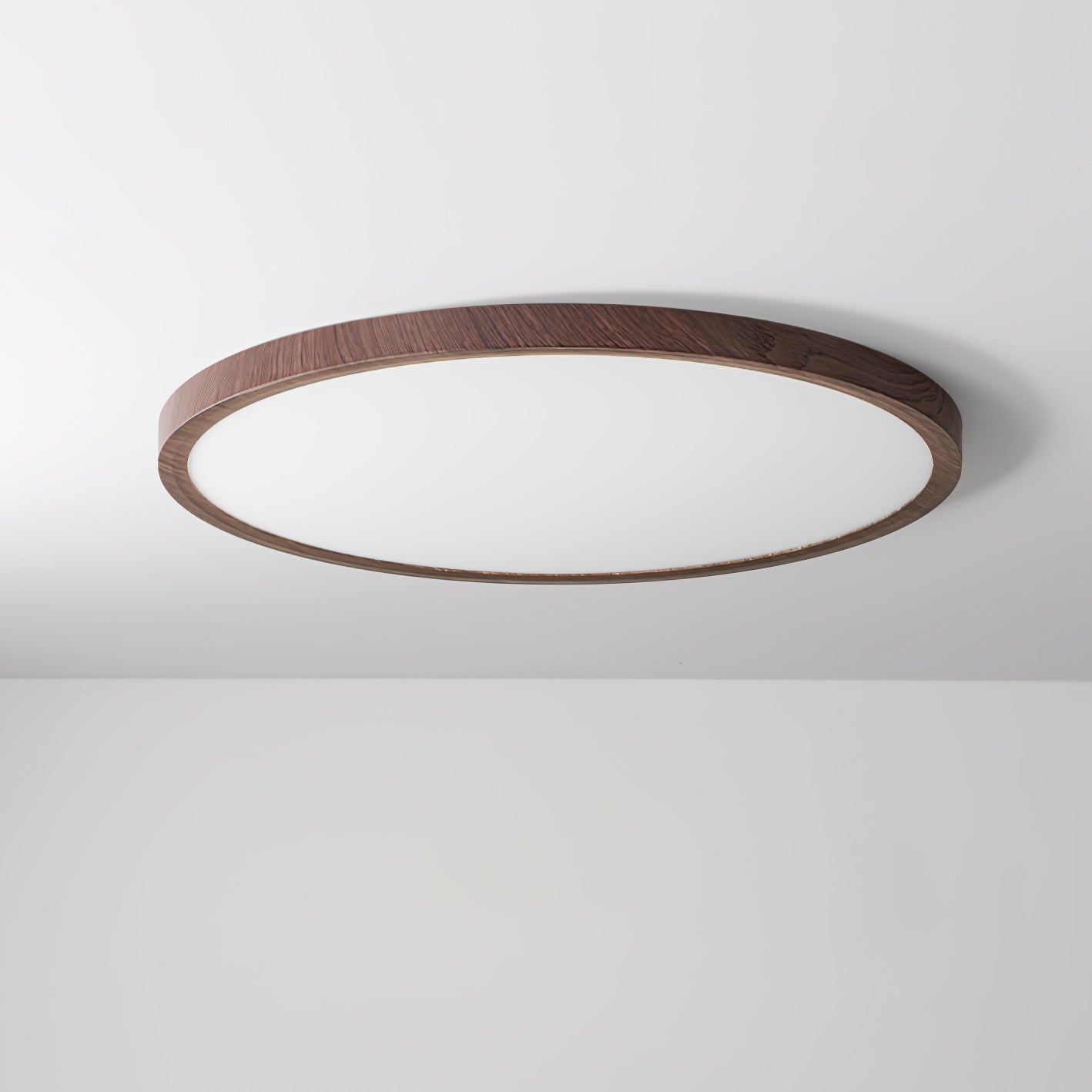 Plafonnier Circulaire Ultra-Fin en Acrylique – Éclairage LED Doux et Moderne avec Effet Bois de Noyer
