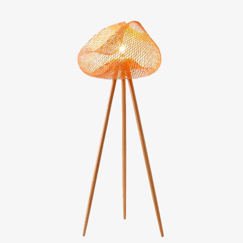 Lampadaire LED tripode en bambou scandinave
