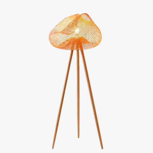 Lampadaire LED tripode en bambou scandinave