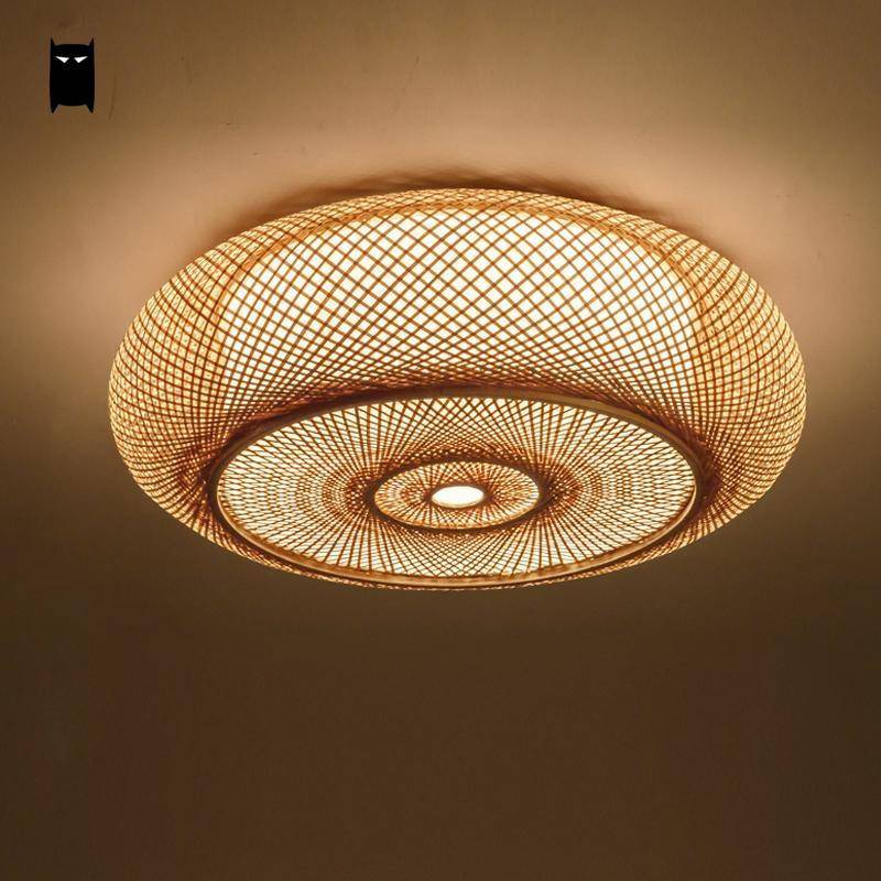 Plafonnier en bambou rond style japonais Woven