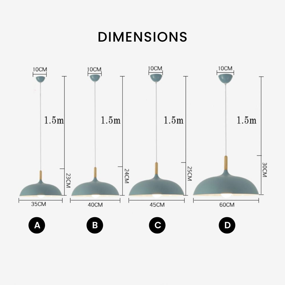 Suspension en aluminium de couleur et tige en bois Wood