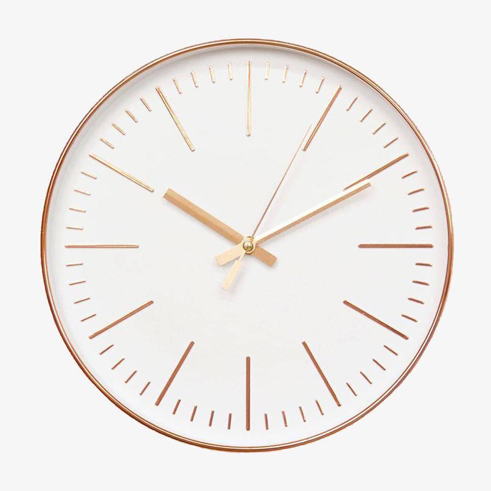 Horloge murale ronde design simple rose gold ou argentée 30cm Round