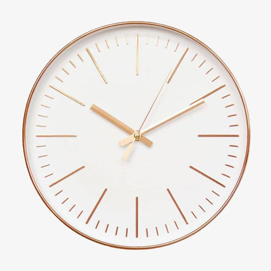 Horloge murale ronde design simple rose gold ou argentée 30cm Round