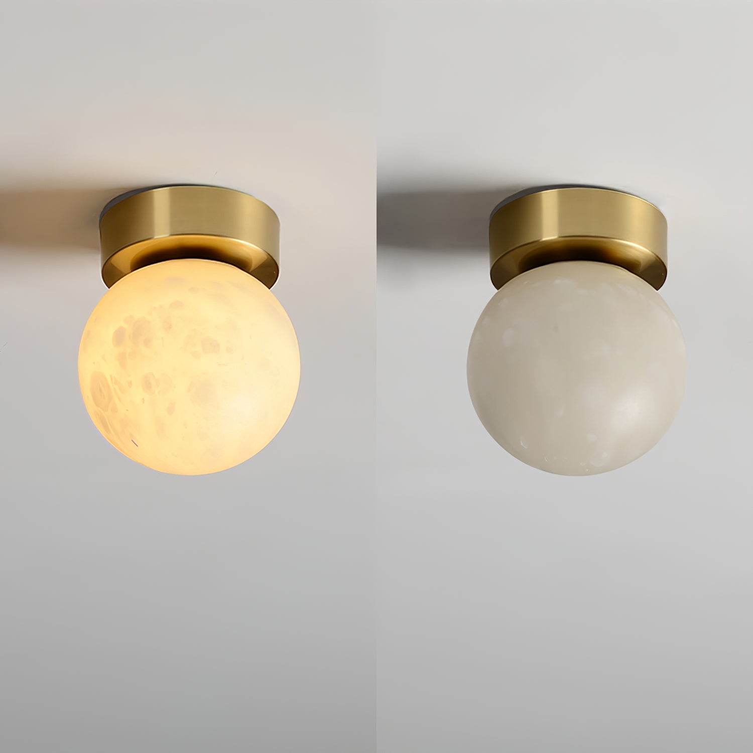 Plafonnier Moon Glow en Albâtre et Laiton - Éclairage LED Doux et Élégant pour Salon et Chambre