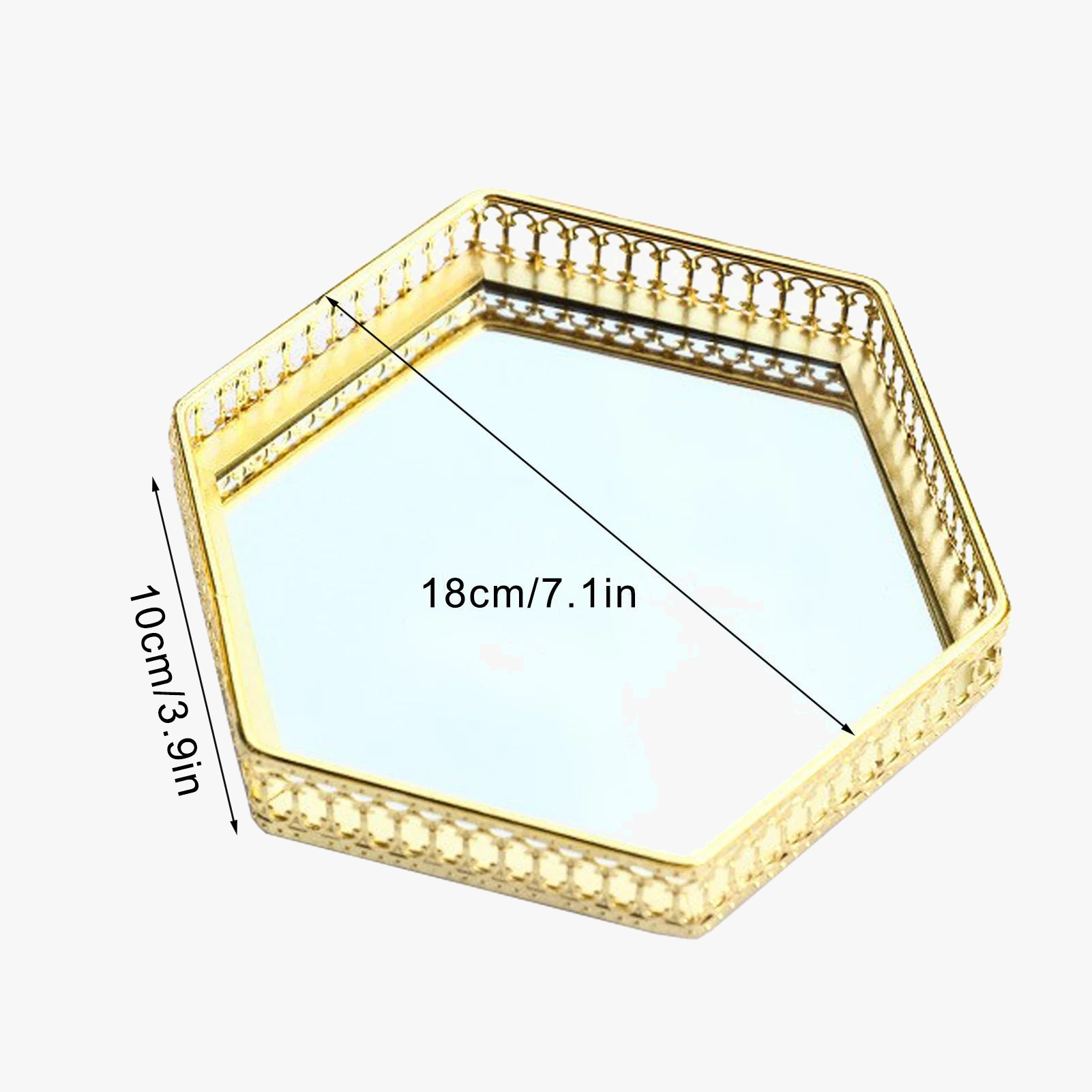 plateau de rangement en métal miroir décoratif pour cosmétiques et vaisselle