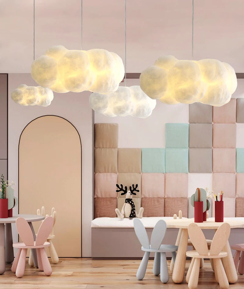 Lustre Nuage Flottant Suspension LED Design en Coton Spatial