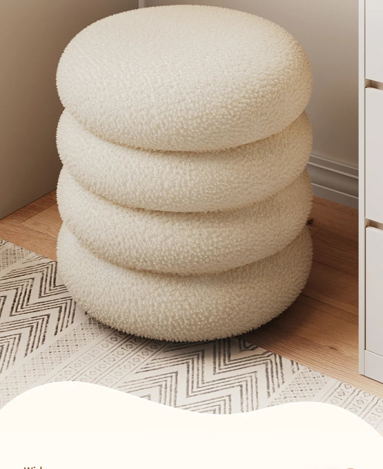 Tabouret Pouf scandinave en Peau de mouton