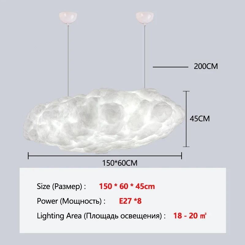 Lustre Nuage Flottant Suspension LED Design en Coton Spatial