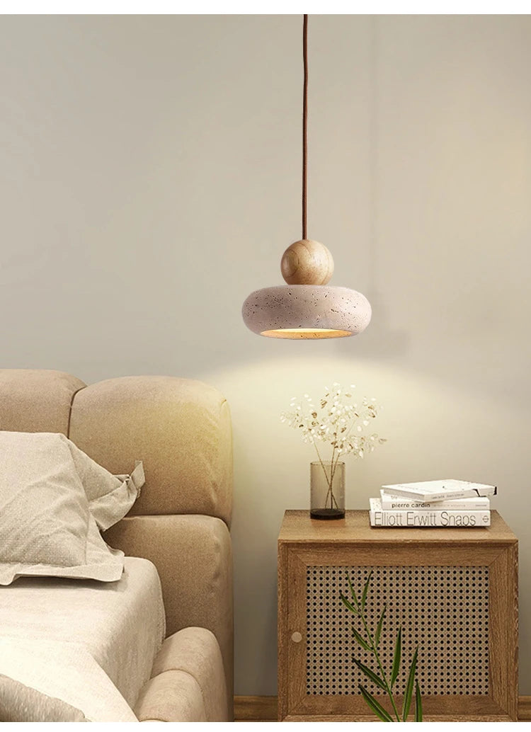 Suspension travertin Jaune, Style Wabi-Sabi