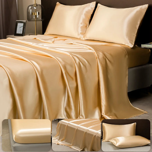 Parure de lit satinée unie – Luxe opulent pour une chambre royale