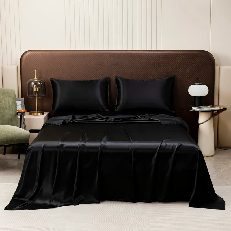 Parure de lit satinée unie – Luxe opulent pour une chambre royale