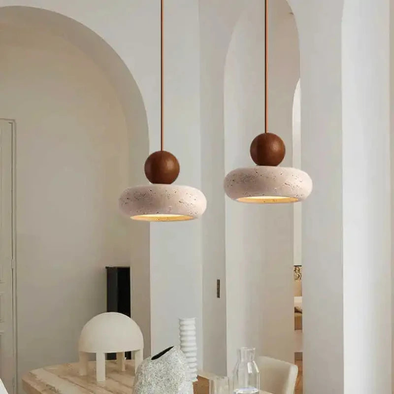 Suspension travertin Jaune, Style Wabi-Sabi