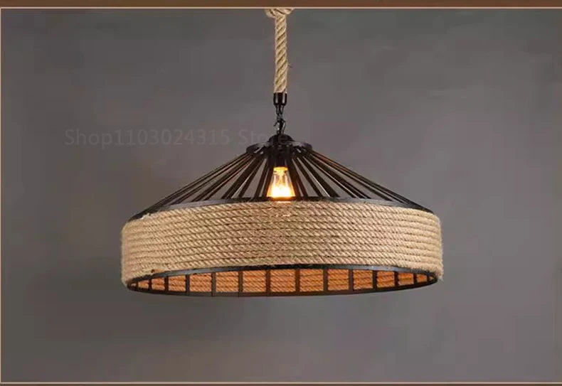 Suspension en corde de chanvre – Style rétro industriel pour salle à manger