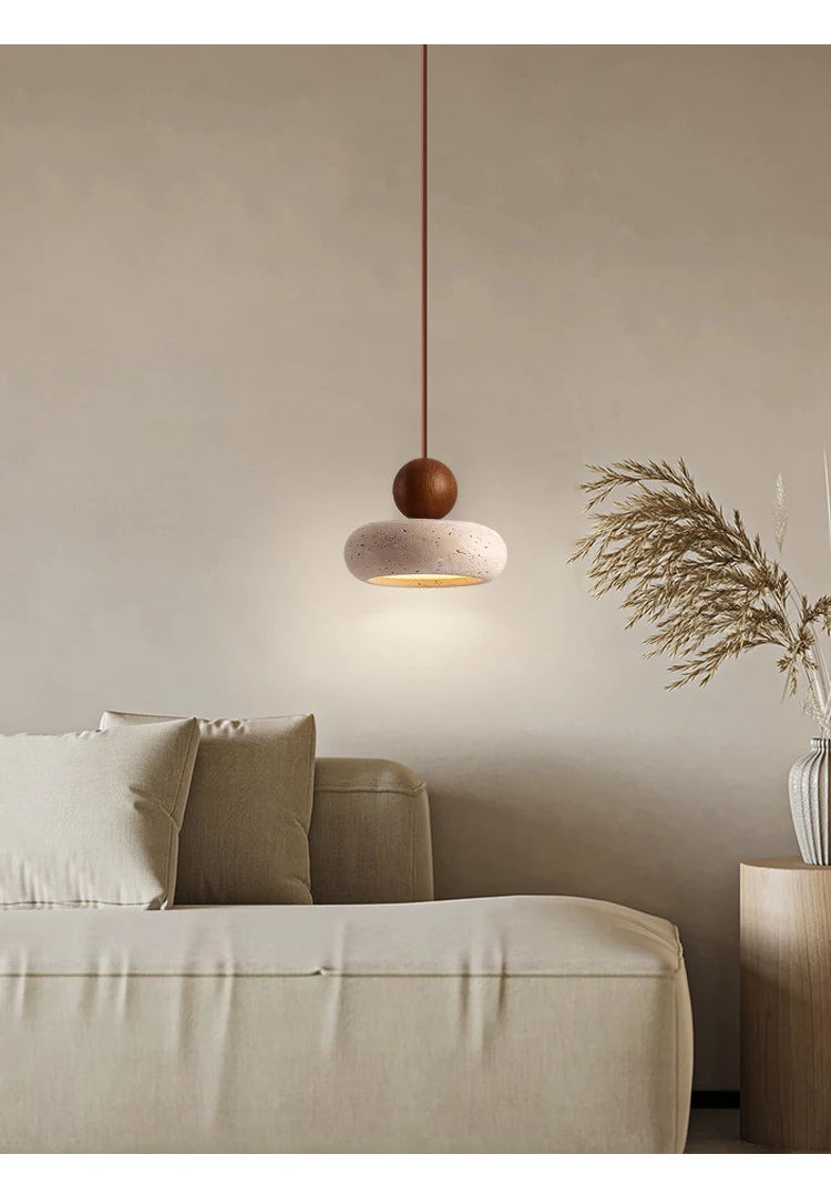 Suspension travertin Jaune, Style Wabi-Sabi