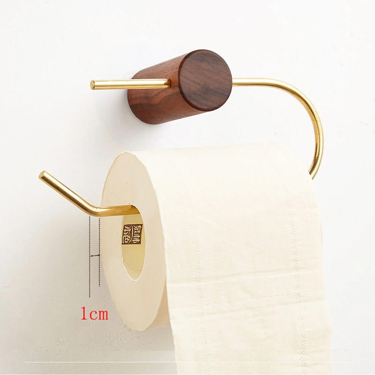 Porte-papier hygiénique mural en bois et laiton – Fixation sans perçag