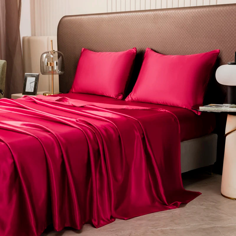 Parure de lit satinée unie – Luxe opulent pour une chambre royale