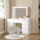 Coiffeuse avec miroir LED & prises – Bureau de maquillage moderne à 7 tiroirs