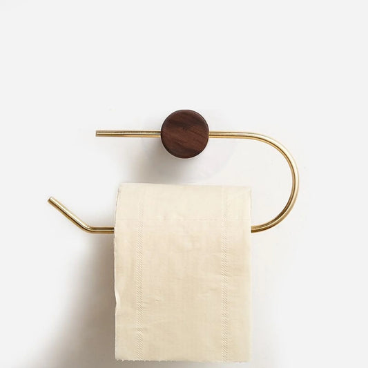 Porte-papier hygiénique mural en bois et laiton – Fixation sans perçag