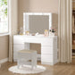 Coiffeuse avec miroir LED & prises – Bureau de maquillage moderne à 7 tiroirs