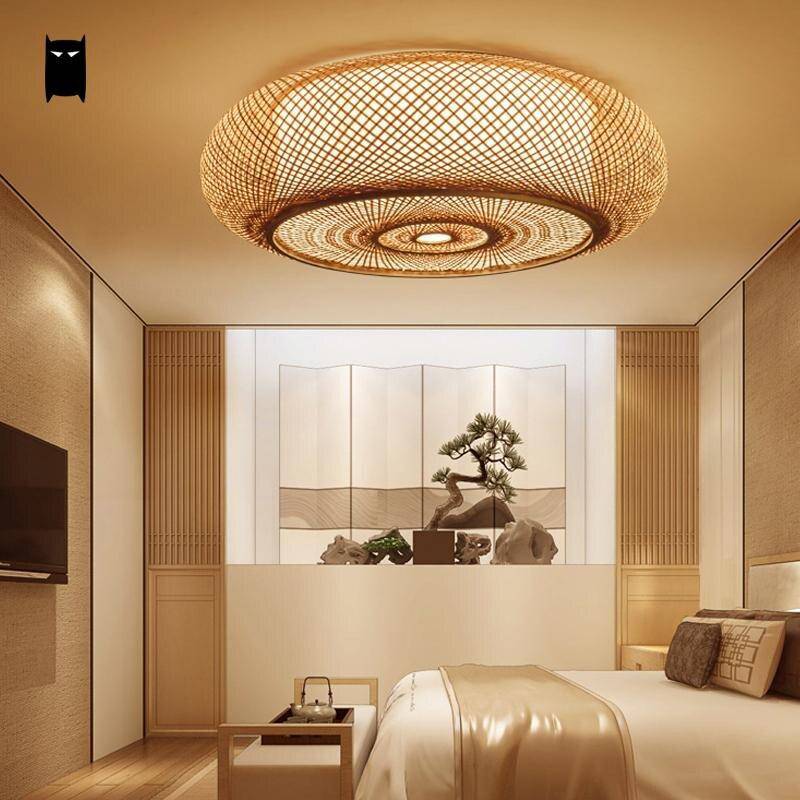 Plafonnier en bambou rond style japonais Woven