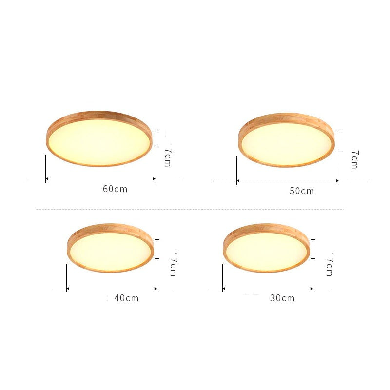 Plafonnier en bois à LED très fin en forme de rond