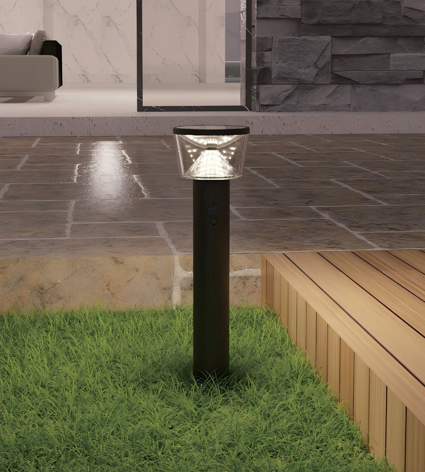 Borne Led solaire - Détecteur de mouvements - 3 modes d'éclairages 100 à 1000 lumens