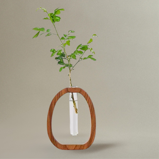Vase en Bois avec Récipient en Verre pour Fleurs