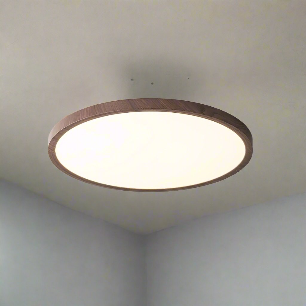 Plafonnier Circulaire Ultra-Fin en Acrylique – Éclairage LED Doux et Moderne avec Effet Bois de Noyer