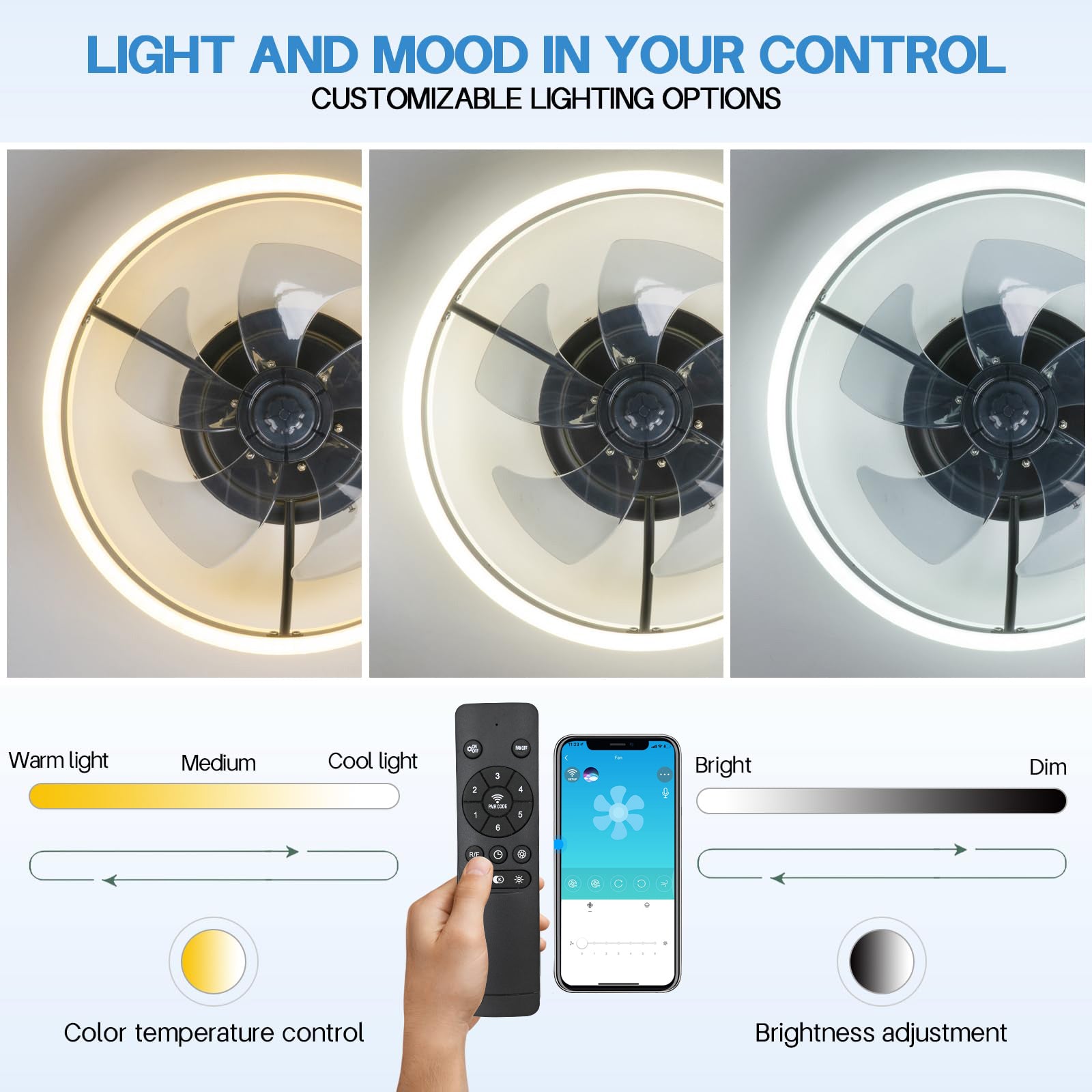 Oberlicht Ventilateur de Plafond Intelligent avec Télécommande et Éclairage LED