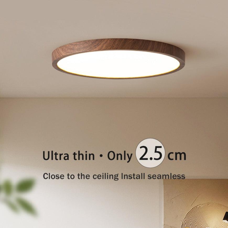 Plafonnier Circulaire Ultra-Fin – Design Minimaliste avec Finition en Noyer et Éclairage LED Réglable