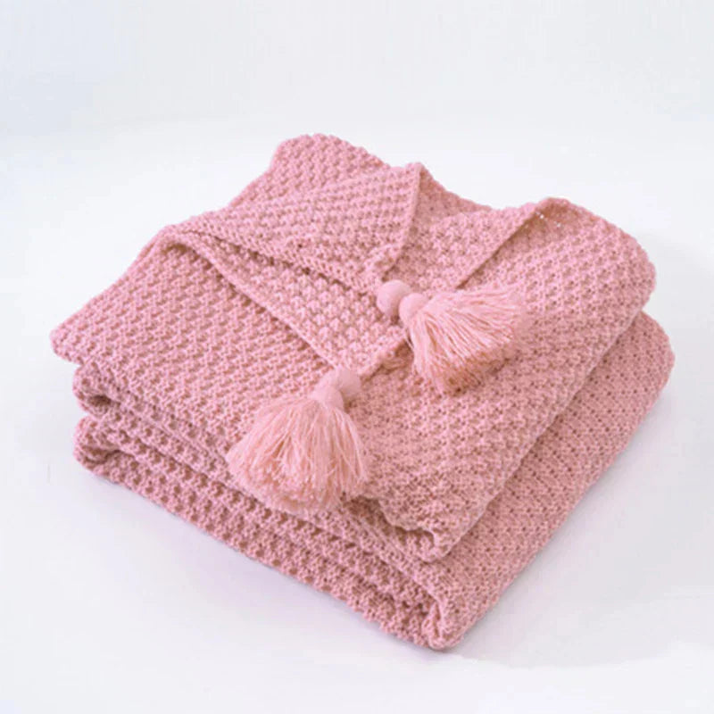 Couverture en Laine Tricotée avec Franges
