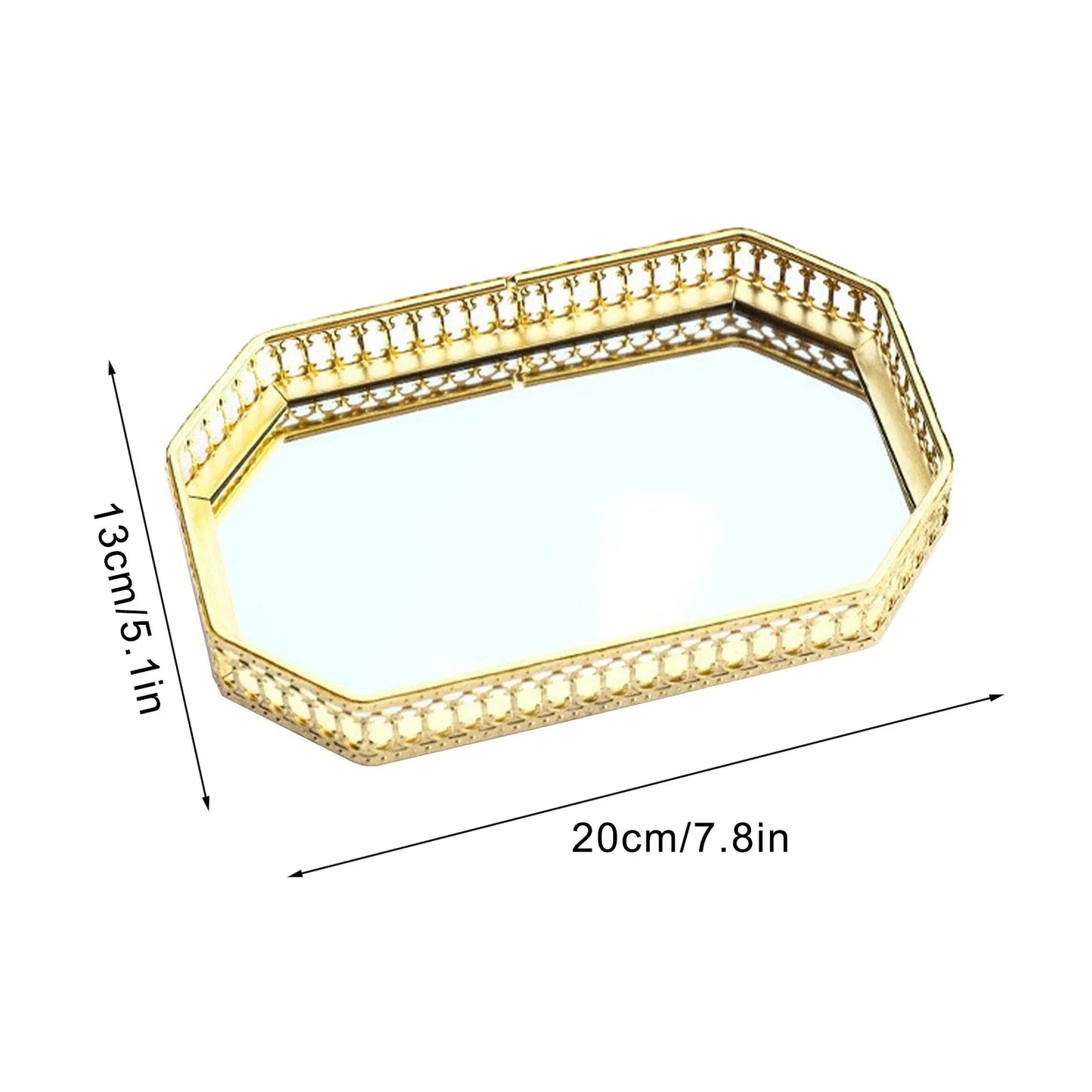 plateau de rangement en métal miroir décoratif pour cosmétiques et vaisselle