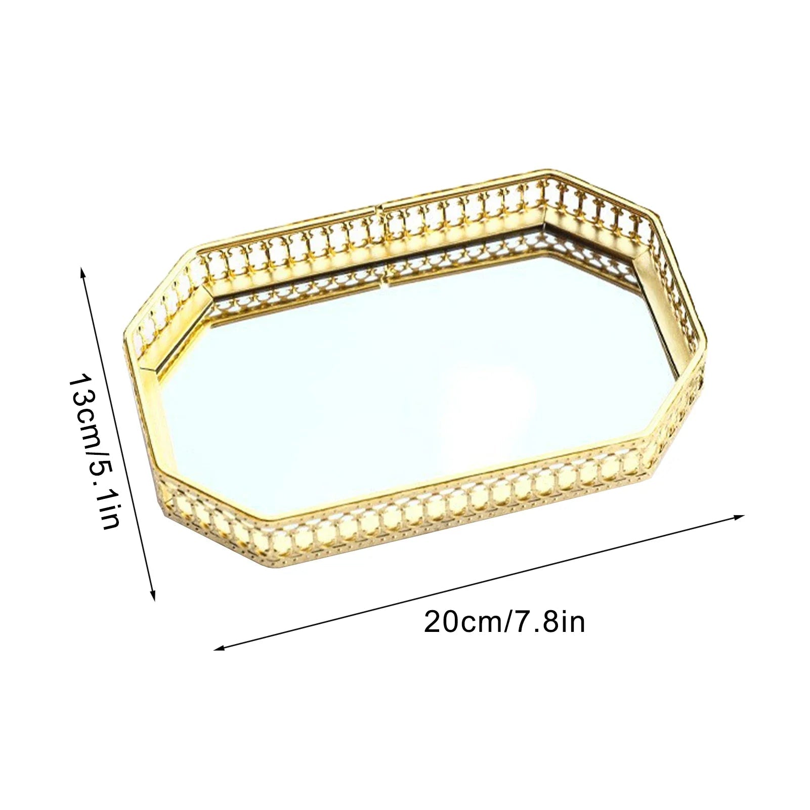 plateau de rangement en métal miroir décoratif pour cosmétiques et vaisselle