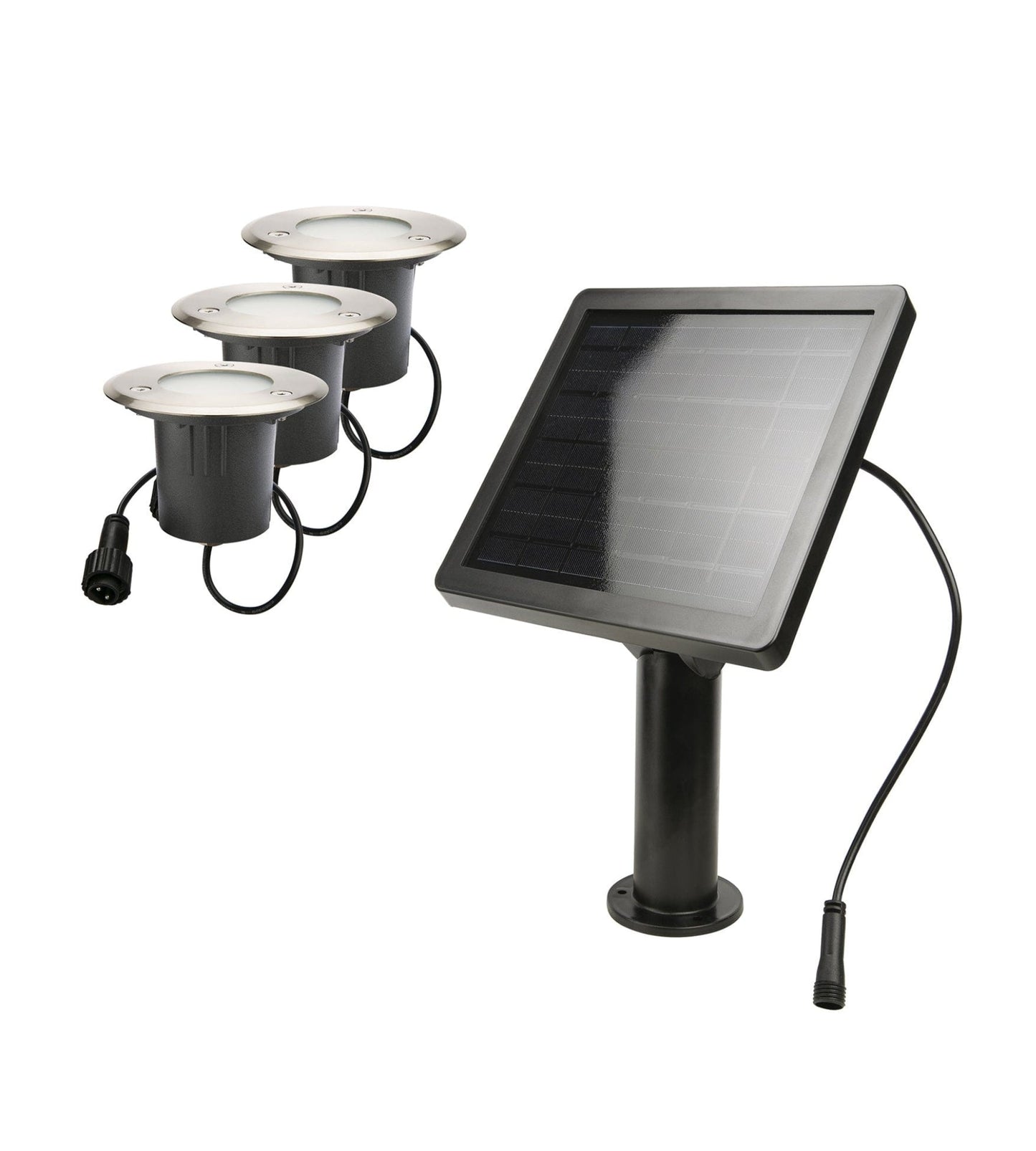 Kit de 3 spots led encastrés solaires Inox KIT3–SUN28 - 3 Câbles de 2m - 100 lumens / spot